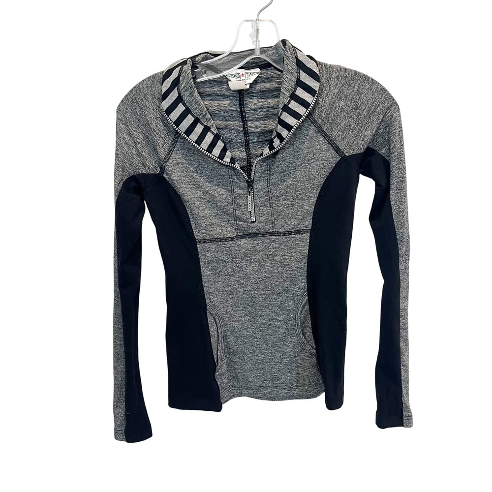 Y2K Hard Tail Forever Quarter Zip Pullover‎ Long Sleeve Top Gray Black Yoga - XS